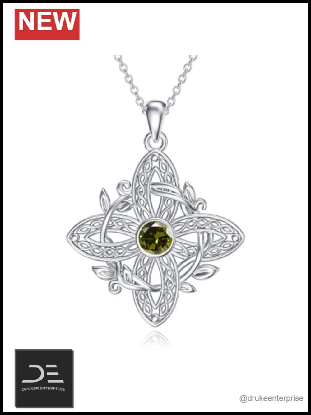 Sterling Silver Witches Knot Birthstone Pendant Necklace, Celtic Jewelry